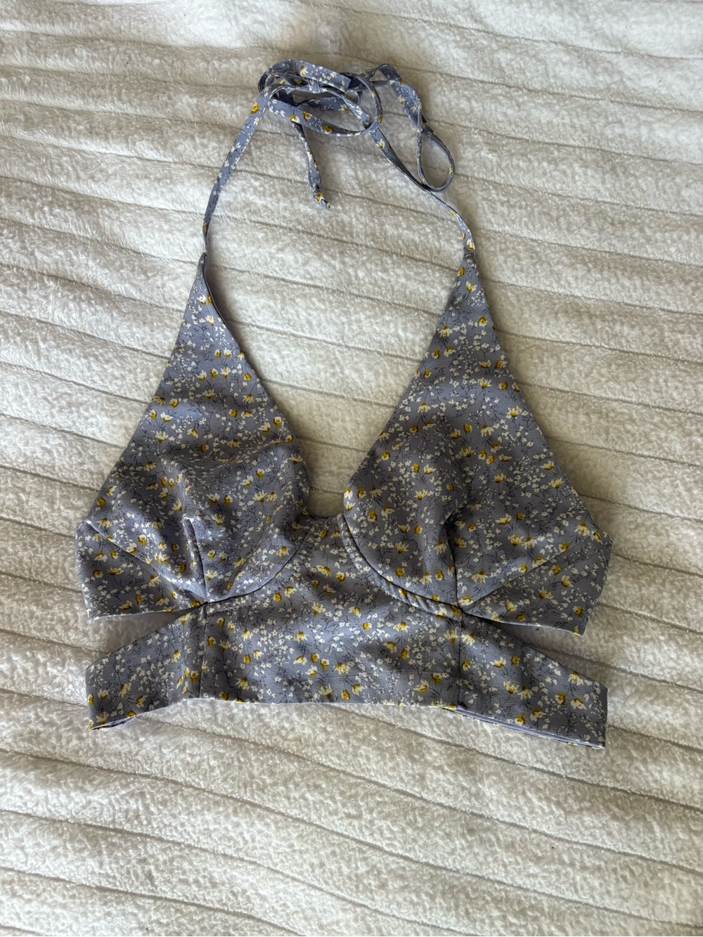 La Hearts Lavender-Gray Floral Halter Crop Top